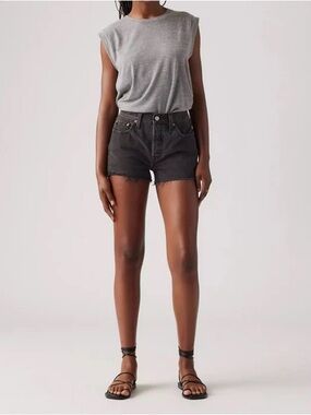 Levi’s 501 Original High Rise Shorts Size 24 Black Grey Wash Distressed Raw Hem